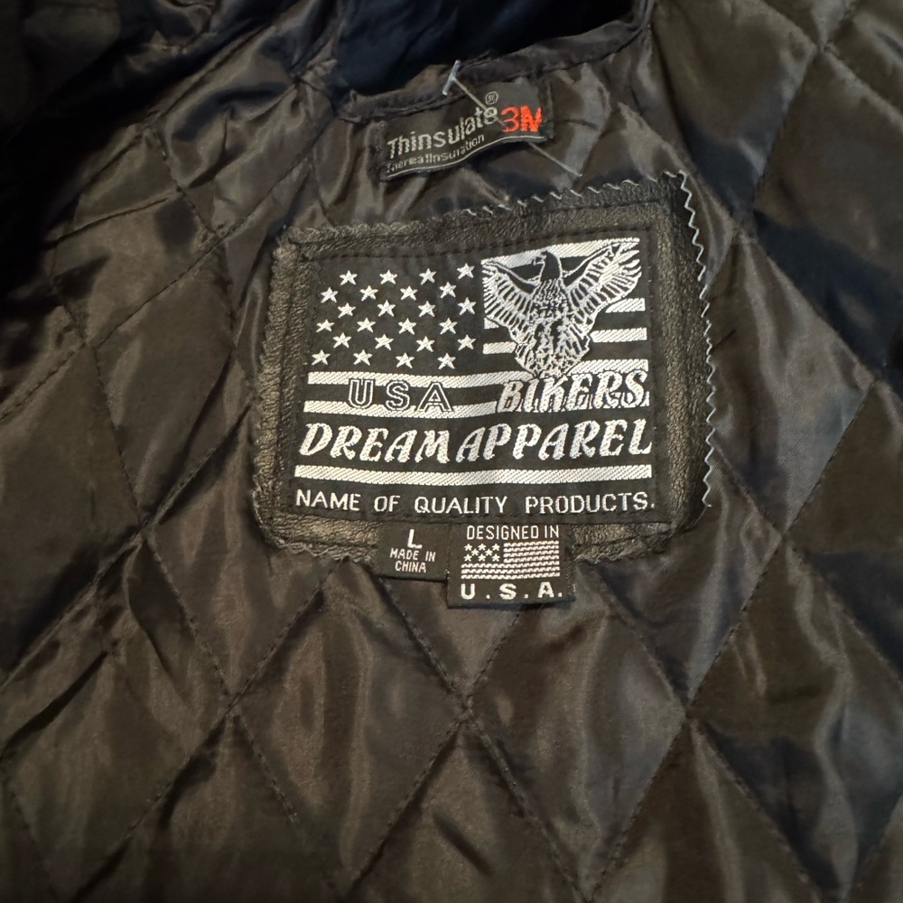 Black and Orange Leather Bomber Jacket - Picture 3 of 4